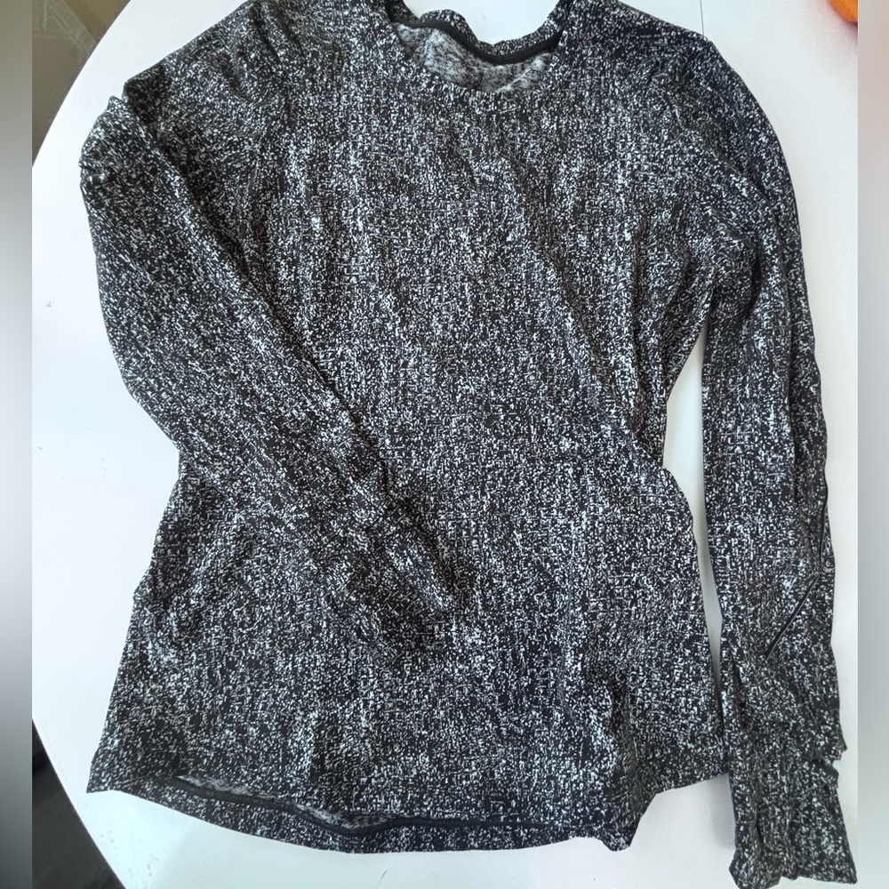 Lululemon Extra Mile Long Sleeve Running Top Luon Suited Jacquard Black White 10